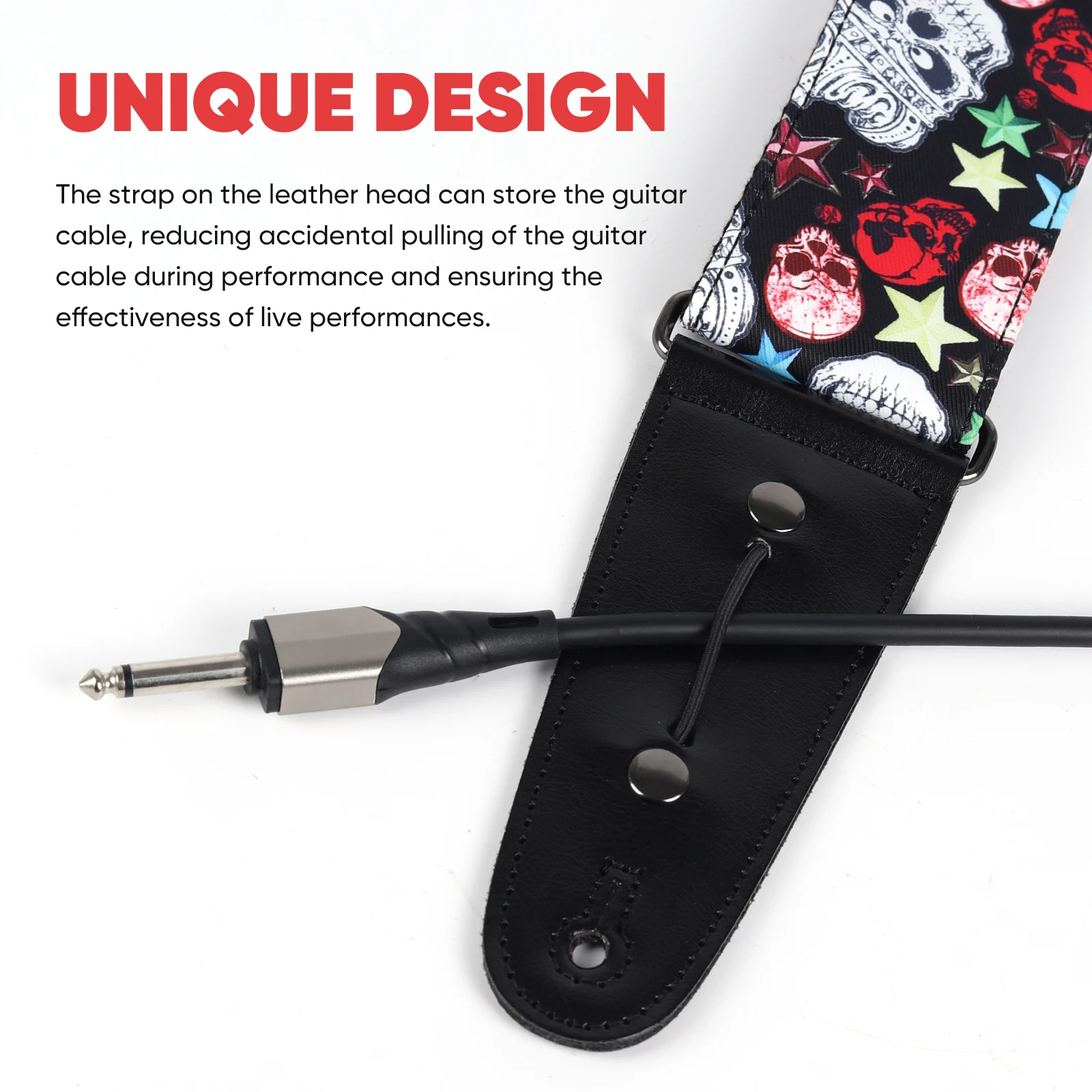 Individuality Color Exotic Style Skull Guitar Strap Electric Guitar Bass Widen 2.5 Inch Universal Belt with PU Leather End