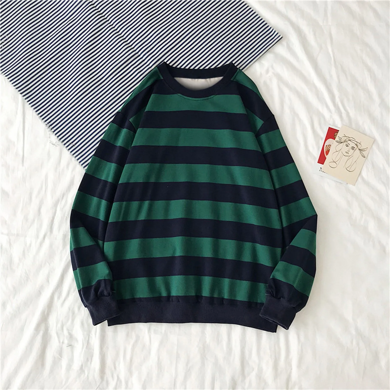 2023 Autumn New Casual Sweatshirts Men Striped Long Sleeve T-shirt Tops Fashion Harajuku Pullover Hoody Mens Crewneck Sweatshirt