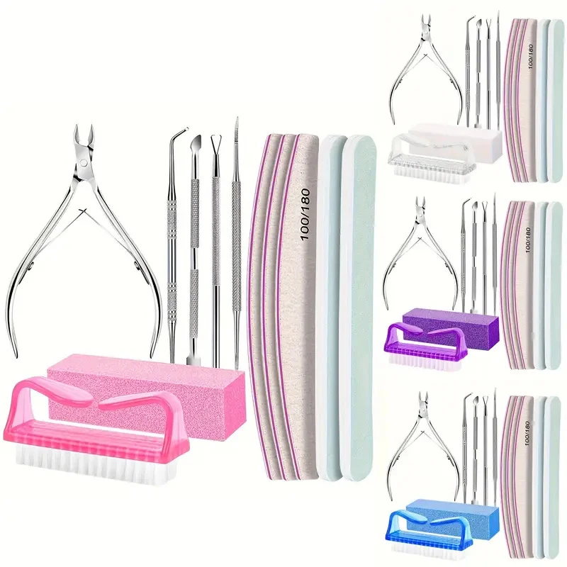 Cutícula Nail Clippers Set, Polimento Buffer File, Escova De Limpeza, Tesoura De Pele Morta, Kits De Cuidados De Manicure, 12 Pcs