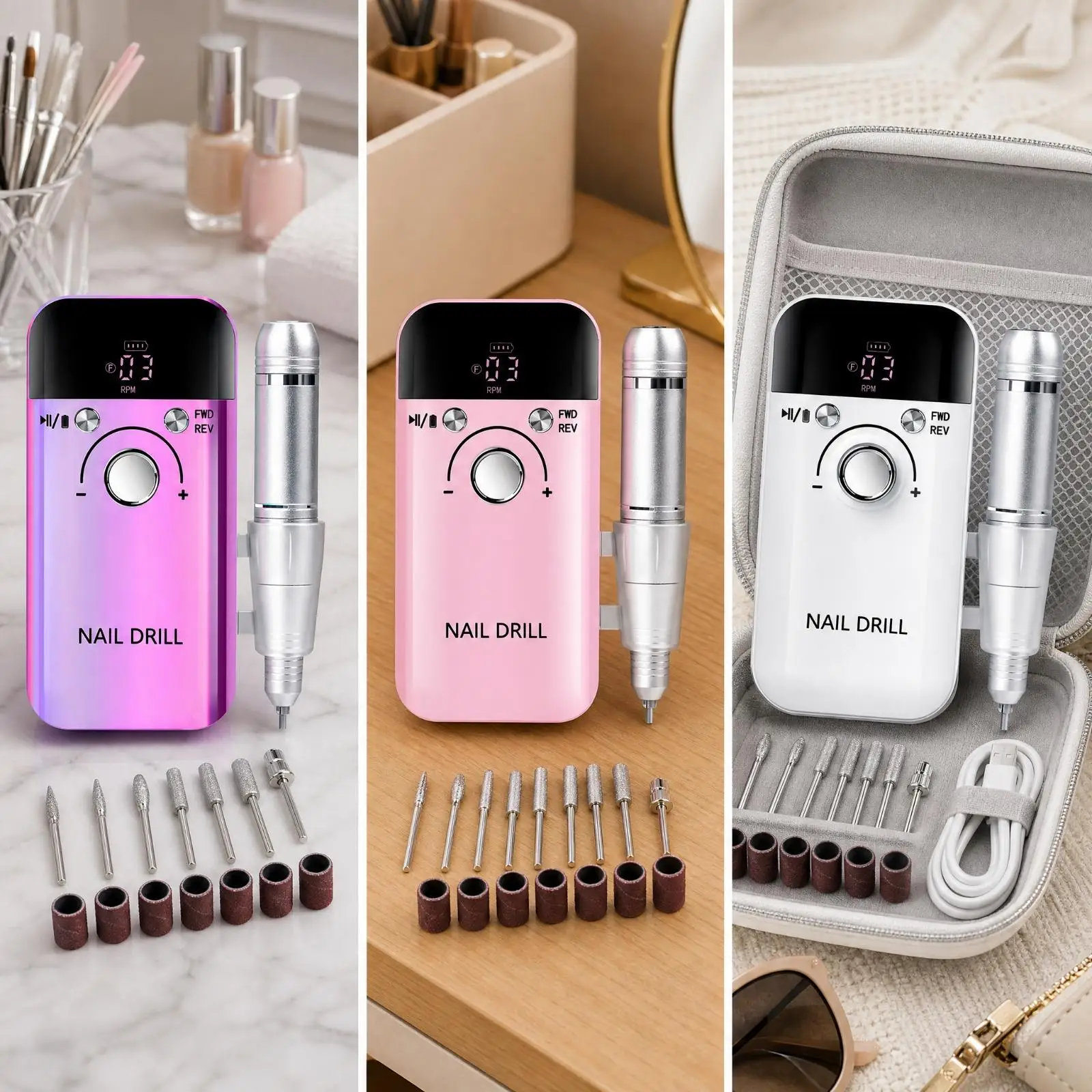 Cordless Nail Polishing Machine Electric File Drill for Acrylic Removal Buffing Shaping Adjustable Speed USB Charging