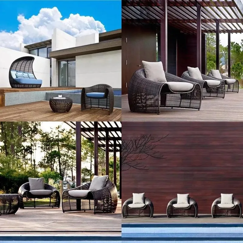 European Style Round PE Rattan Courtyard Sofa Set Outdoor Furniture for Hotel Villa Garden