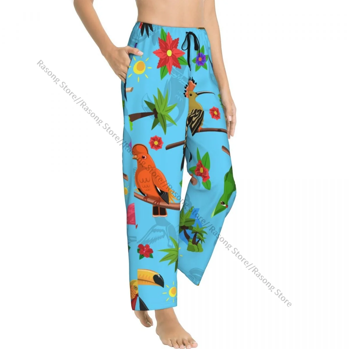 Cozy Flannel Pajama Pants for Women Tropical Birds Flower Sleep Bottoms Home Loungewear