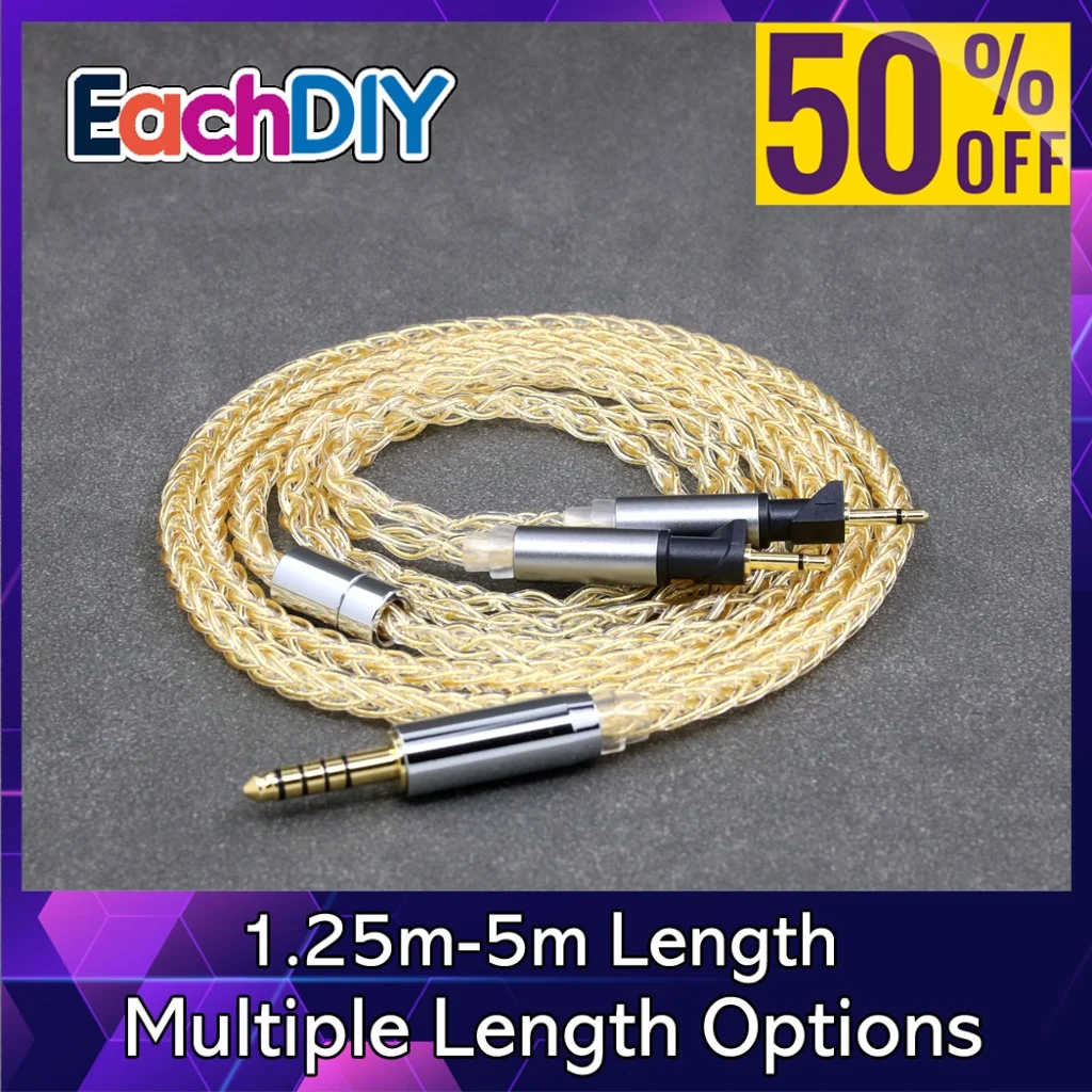 

8 Core 99% 7n Pure Silver 24k Gold Plated HIFI DIY Earphone Cable For Abyss Diana v2 phi TC X1226lite headphone pin LN008430