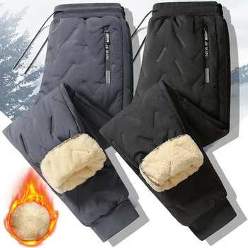 Winter Sweatwear Men Plush Thick Fleece Sweatpant Lambswool Thermal Trousers Casual Pants Waterproof Windproof Warm Cotton Pants 1