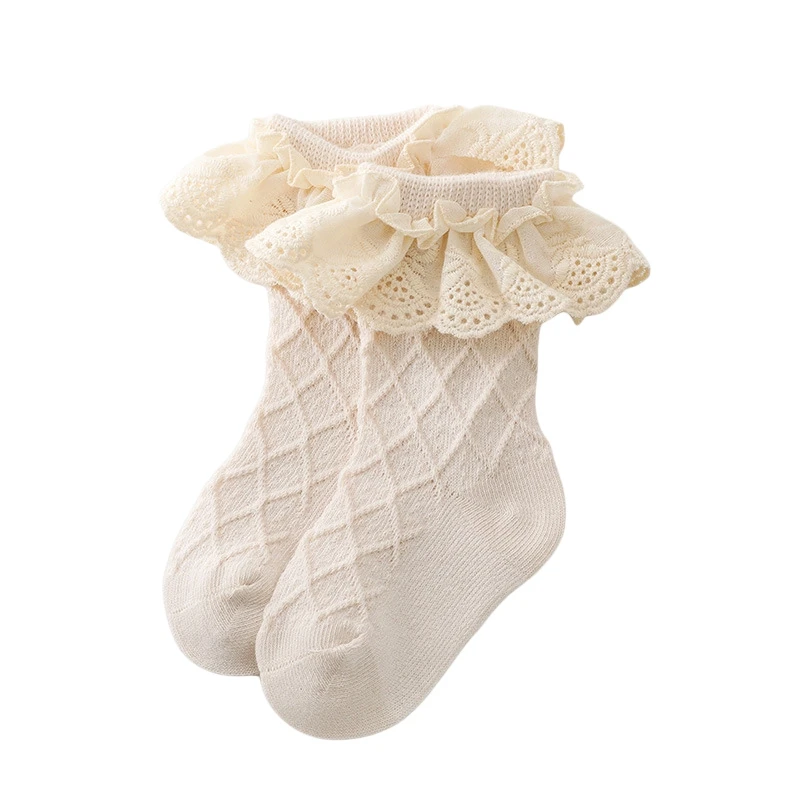 

Girls Ruffled Socks Frilly Cotton Ankle Socks with Lacework Decoration for Toddlers 0-2 Years White Pink Gray Brown