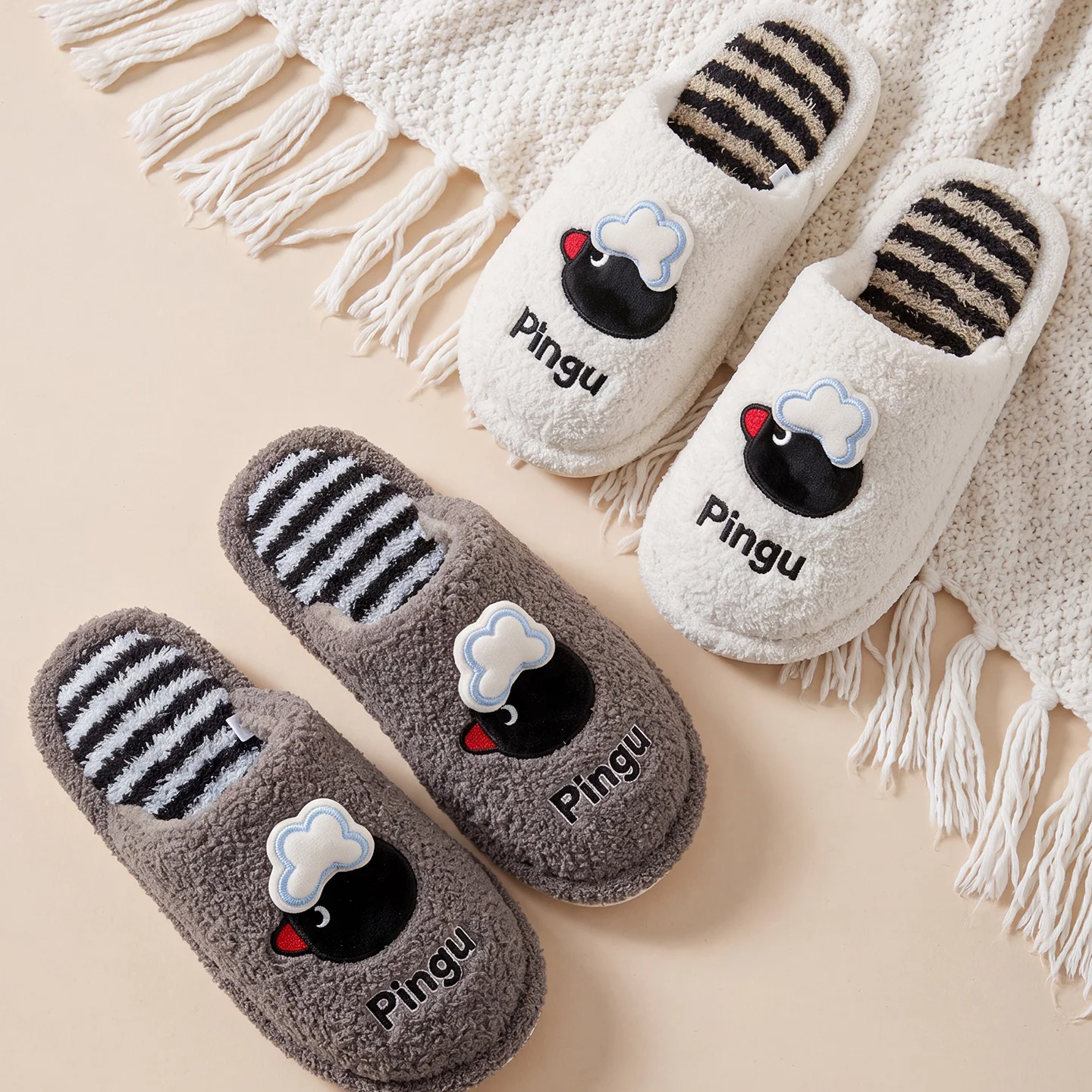 Womens Winter Fluffy Plush House Slippers Cute Dog Patch Soft Warm Non‑Slip Indoor Home Slides