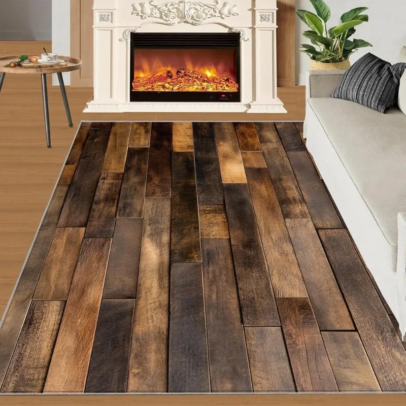 Vintage Distressed Wooden Patchwork Carpet American Country Home Decor Mat Non-Slip  Living Room Bedroom Hallway Decor Rug