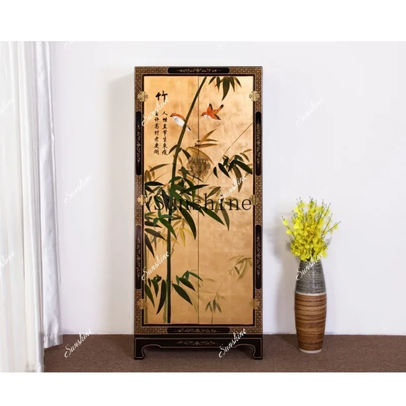 New Chinese classical hand-painted bamboo gold foil Korean bedroom decorative wardrobe light luxury furnitureYY