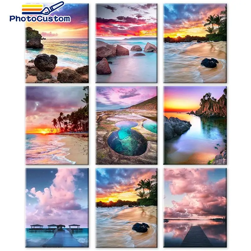 

PhotoCustom 5D DIY Diamond Embroidery Landscape Diamond Painting Cross Stitch Mosaic Sky and Sunset Rhinestone Pictures