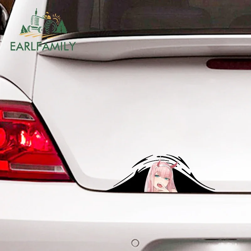 EARLFAMILY 13cm x 4.4cm Zero Two Peeker Car Stickers Anime Trunk Creative Windows Decal Laptop Fanart Occlusion Scratch Decor