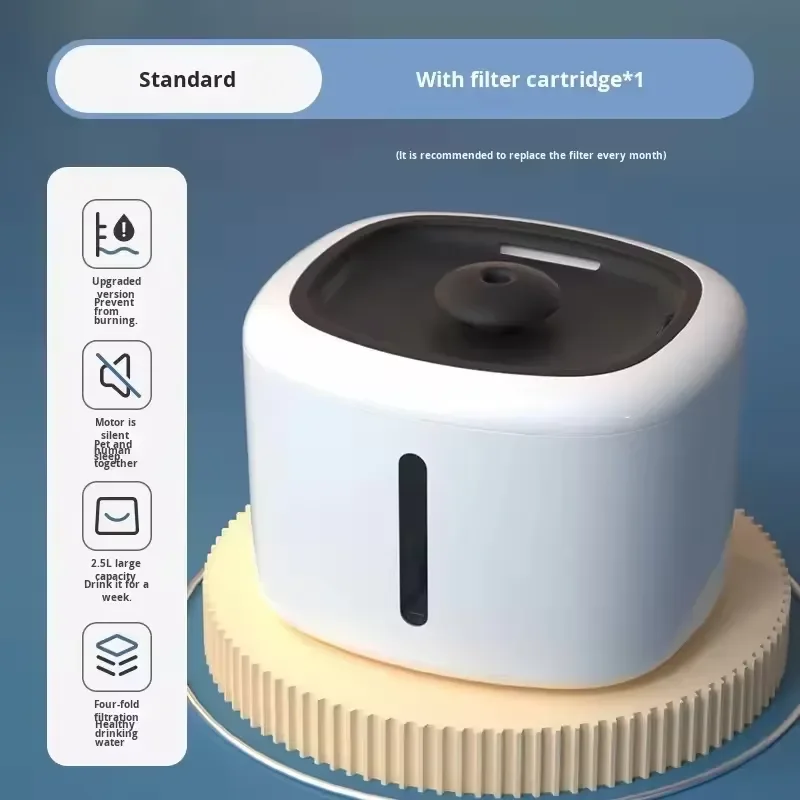 Cat pet water dispenser 2.5L automatic water dispenser, removable design, easy to clean, silent operation, modern plastic