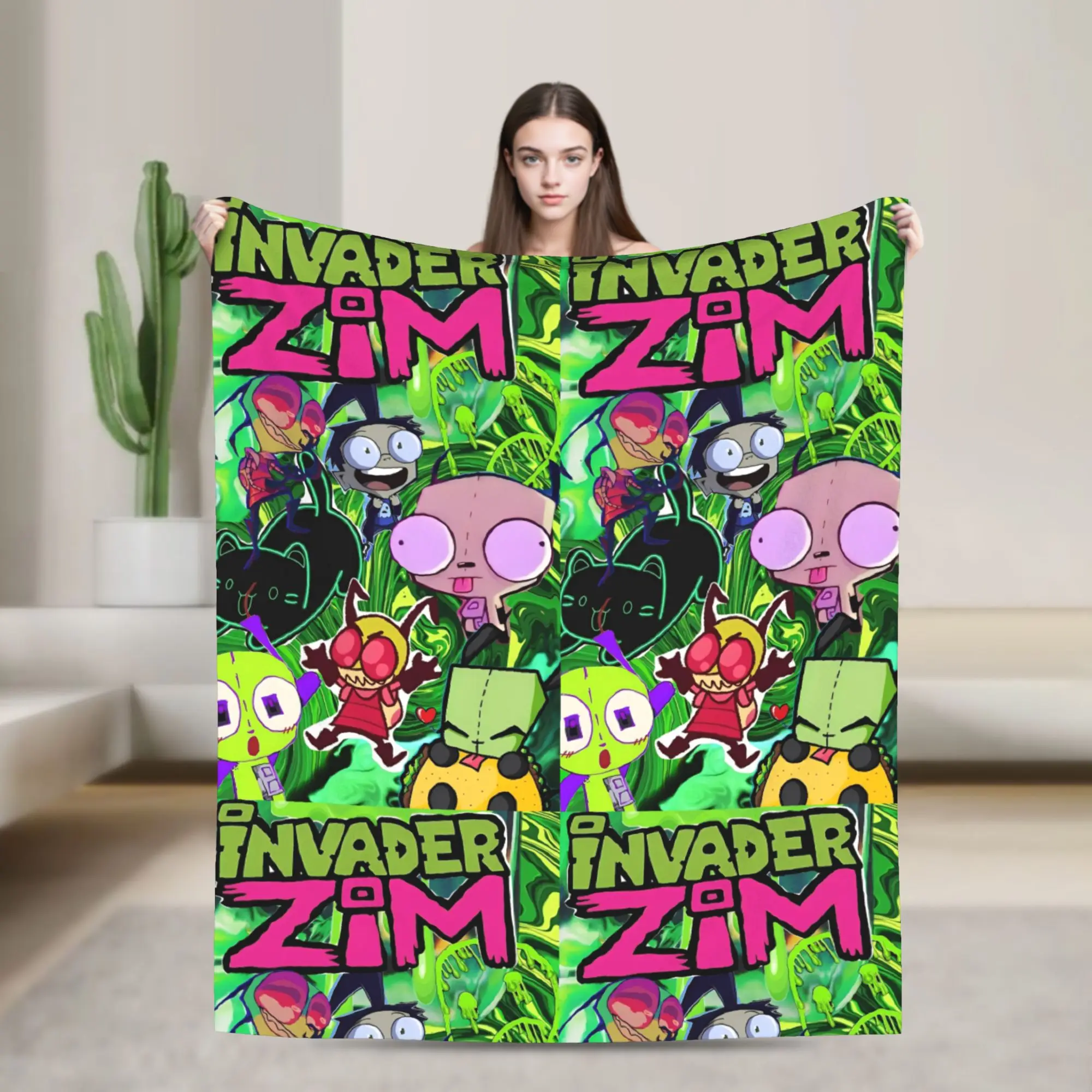 

Invader Zim Kawaii Cartoon Blanket Fleece Lightweight Thin Throw Blanket for Airplane Travel Bed Rug
