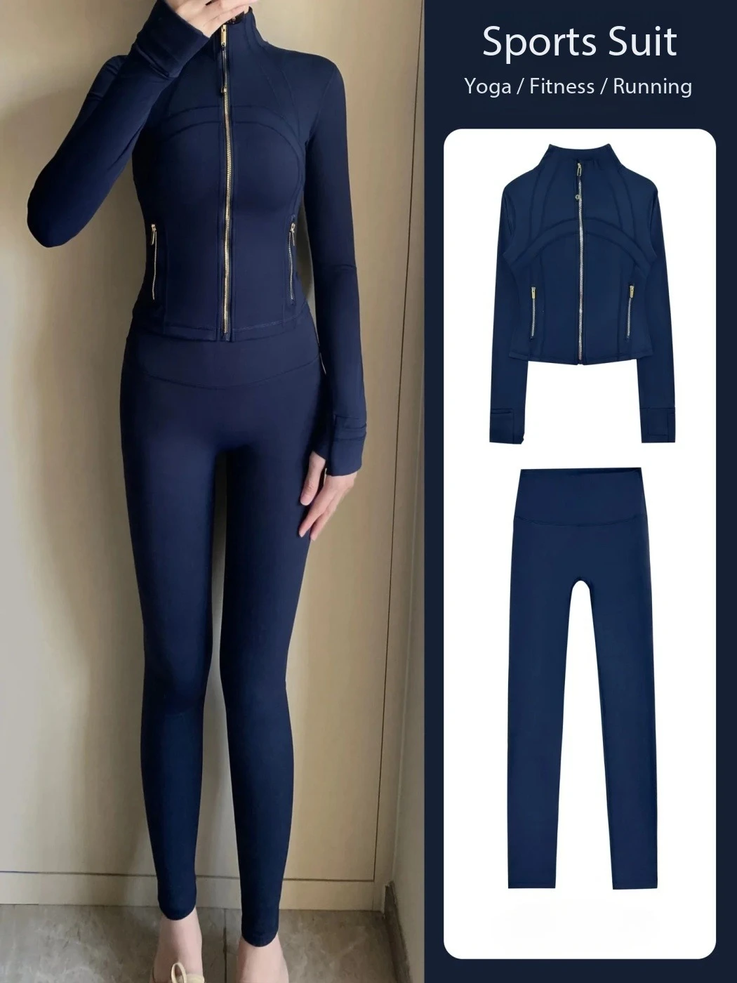 Lemon 2Pc Gym Set Yoga Workout Women Cropped Defines Jacket Hiking Cycling Tight Pants Training Running Gym Sportswear Coat