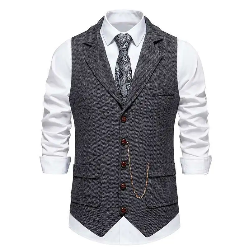

Coffee Lapel Men's British Retro Vest Slim Loose Literary Solid Color Versatile Cardigan Top