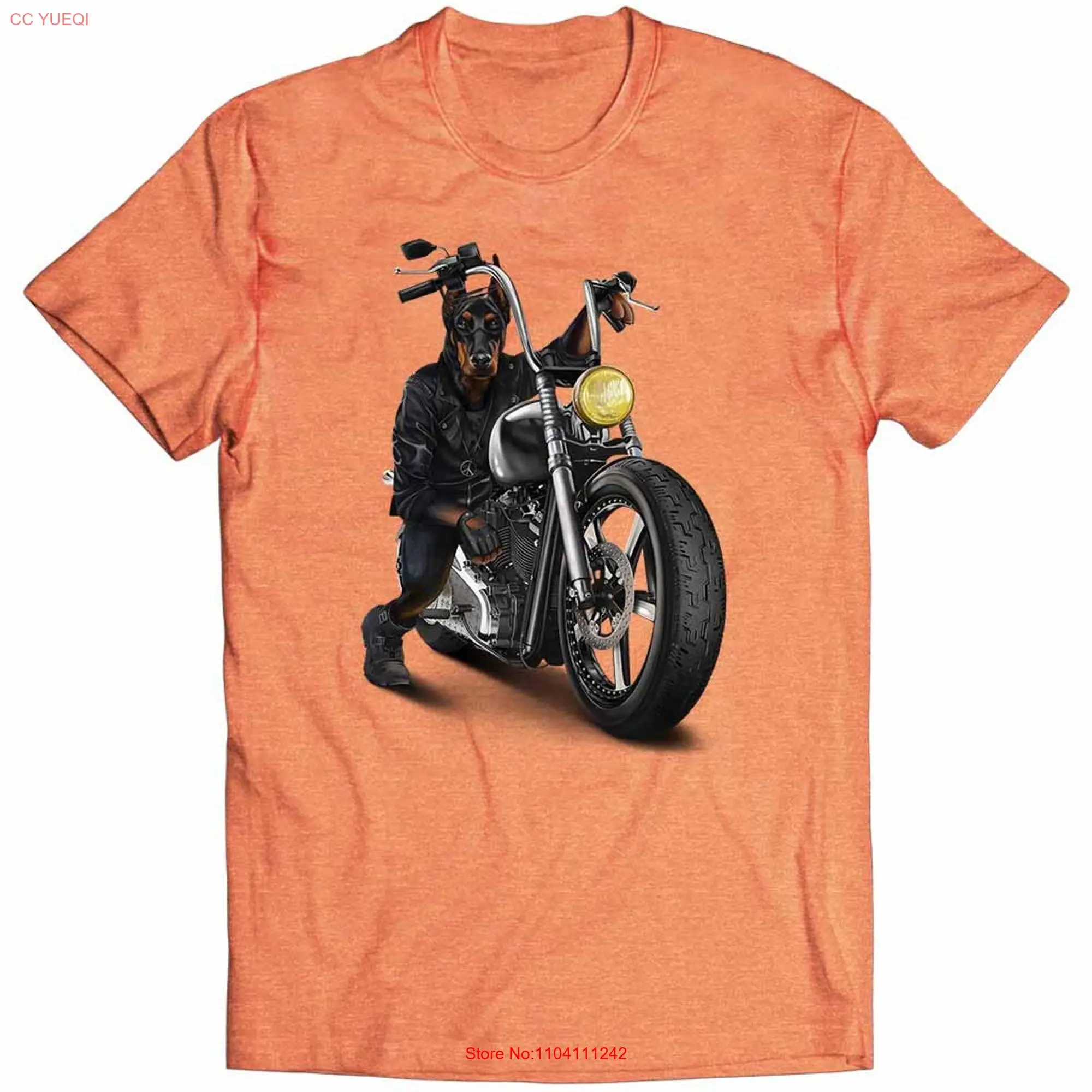 Doberman Dog Riding Chopper Motorcycle  Boys and Girls Youth T Shirt PrintStarT long or short sleeves