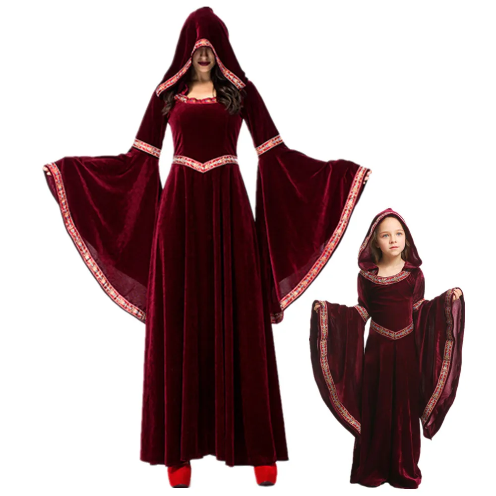 

Винтажный костюм для косплея на Хэллоуин, готическое платье ведьмы-вампира, платья-призраки, вечерние платья с капюшоном, средневековая одежда-призрак для женщин и девочек