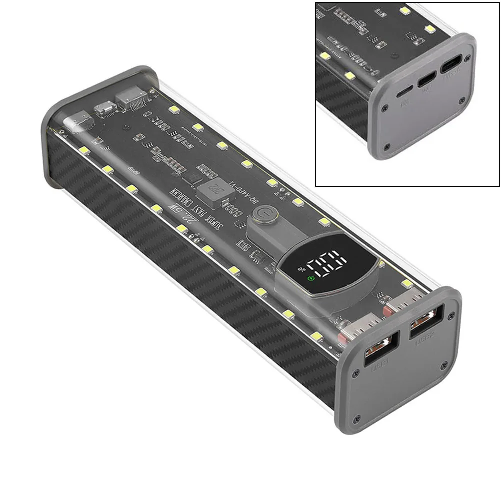 22.5W 4-Cell 21700 Battery Power Bank Case, PD20W Fast Charging, Dual Output/Input, LED Digital Screen Storage Box