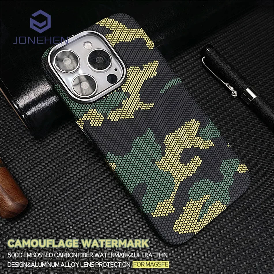

Camouflage Multiple Color Carbon Fibre Pattern Magnetic For Magsafe Wireless Charge PC Cover Case For iPhone 16 15 14 13 Pro Max