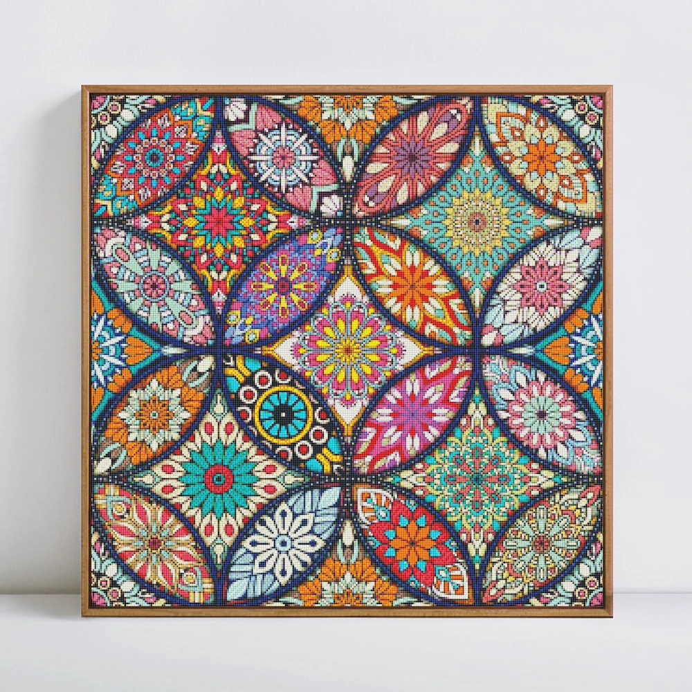 

HUACAN Mandala Flower Threads Cross Stitch Printed Canvas DIY Embroidery Floral Picture Kits Needlework Sets Decoration 40x40cm