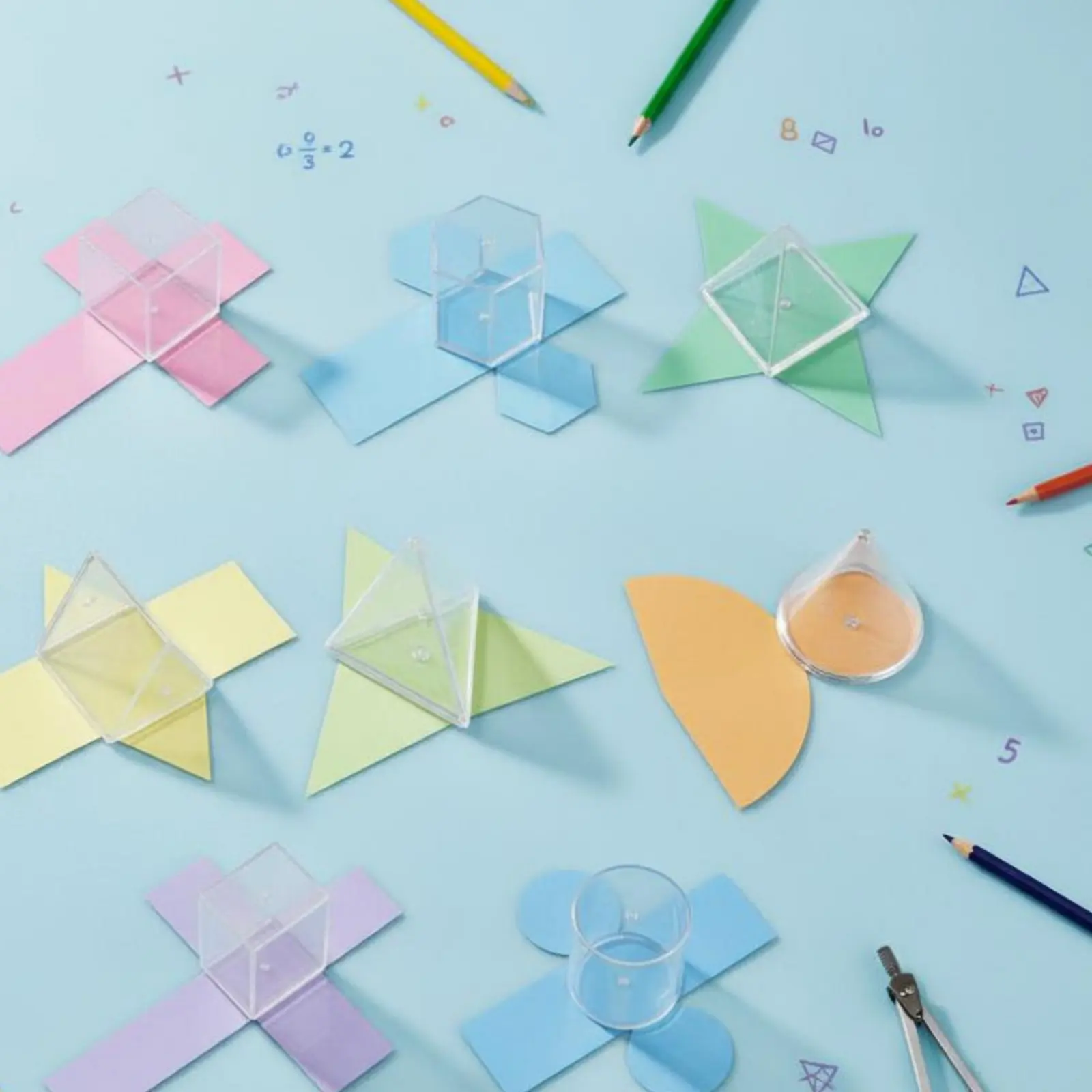 

8 Pieces Transparent Geometric Solids Visual Aid Math Manipulatives Kit Hollow Plastic Forms Fillable Geometry Learning Tool