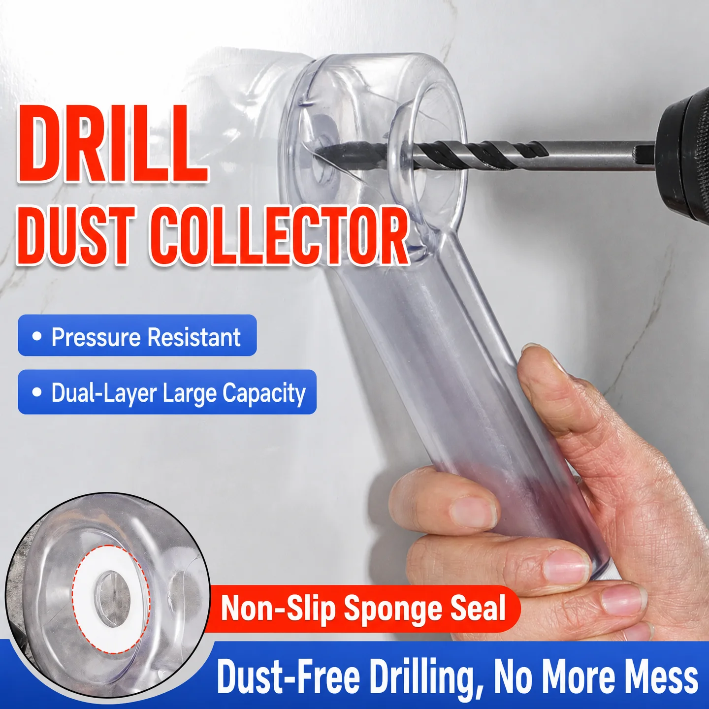 Dust Collector, Drill Bit Storage Dust Powder Collector Attachment, Powder Drill Dust Collection Box with Rotating Tilt