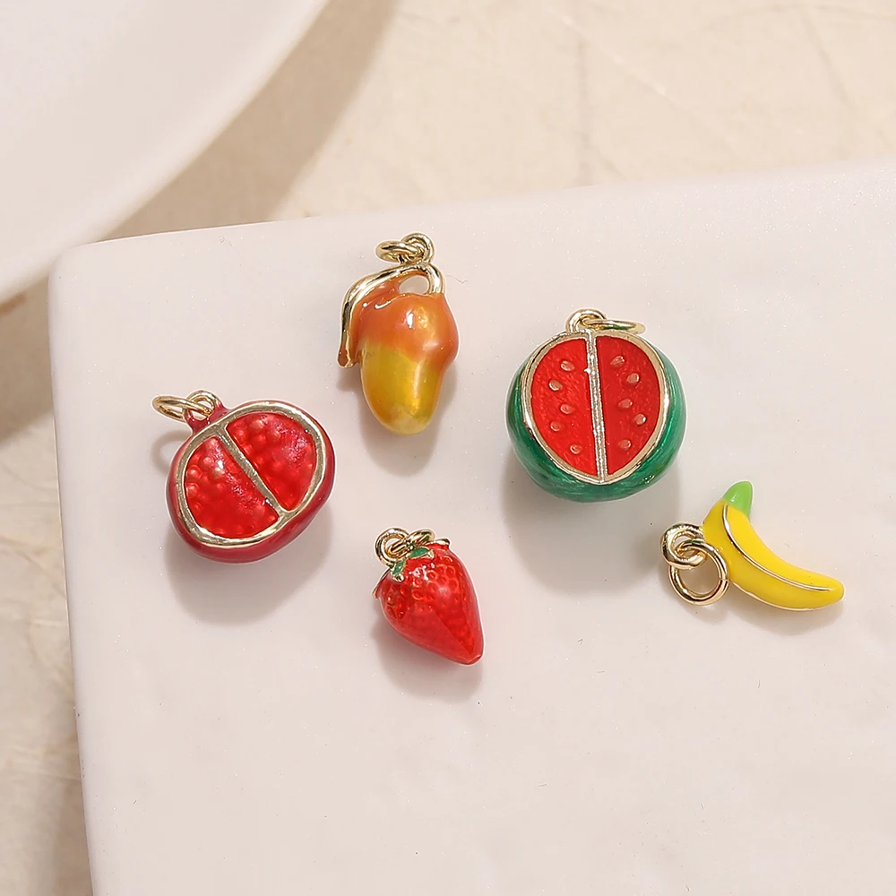 BenS Various Fruit charms for Jewelry making Colorful Drip Oil Jewelry Pendants Gold Plated Jewelry Accessories Wholesale P65