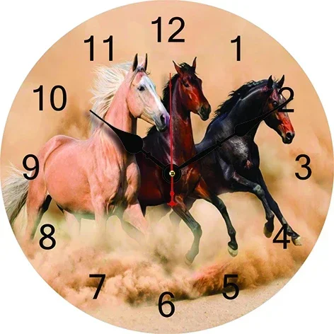 Running Horse Wall Clock Living Room Bedroom Round Silent Clock Dining Room Office Decoration Clock Home Carfts Art Decor