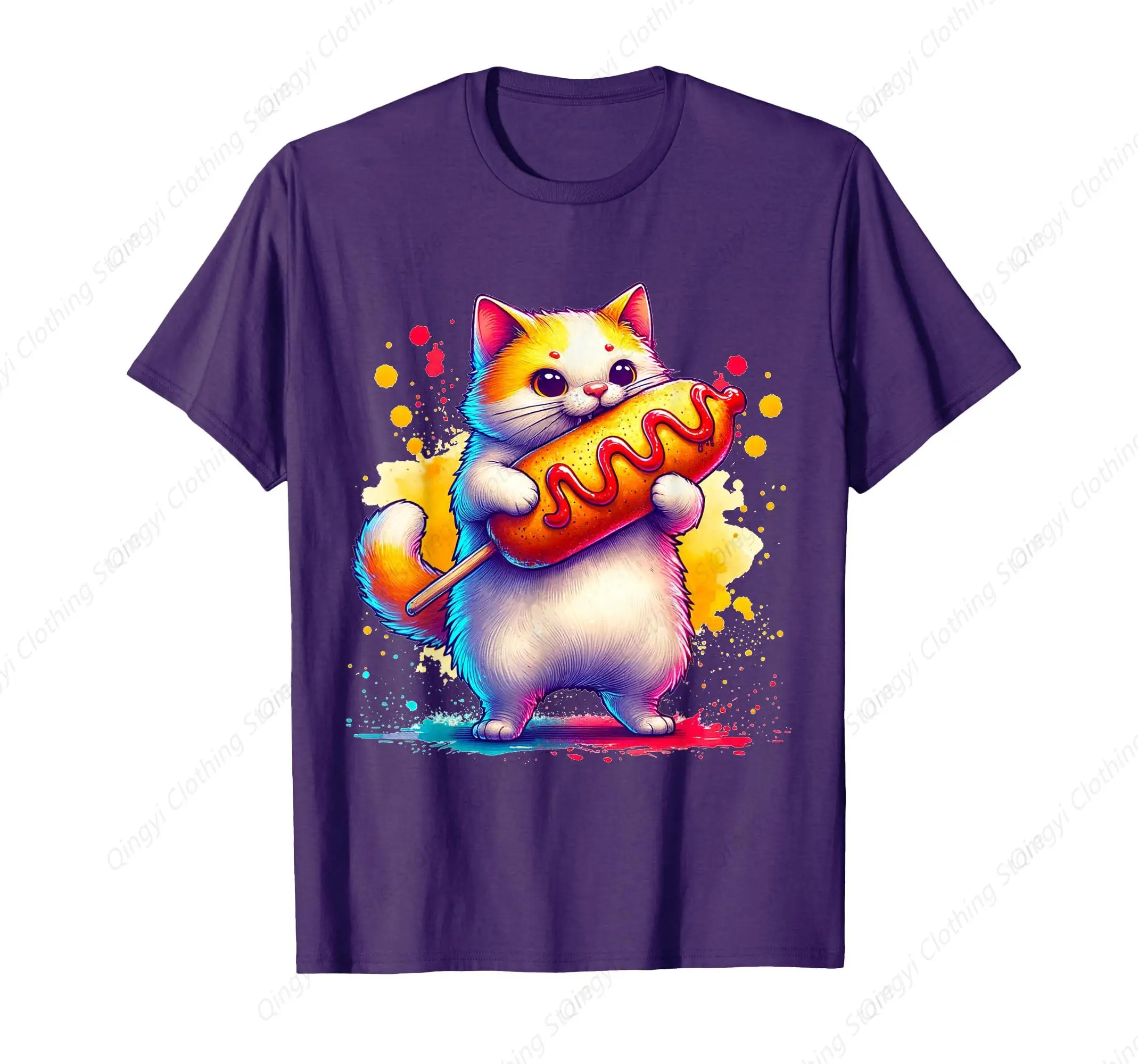 

Cute Cat Eating Corndog Funny Cats And Corndogs T-Shirt