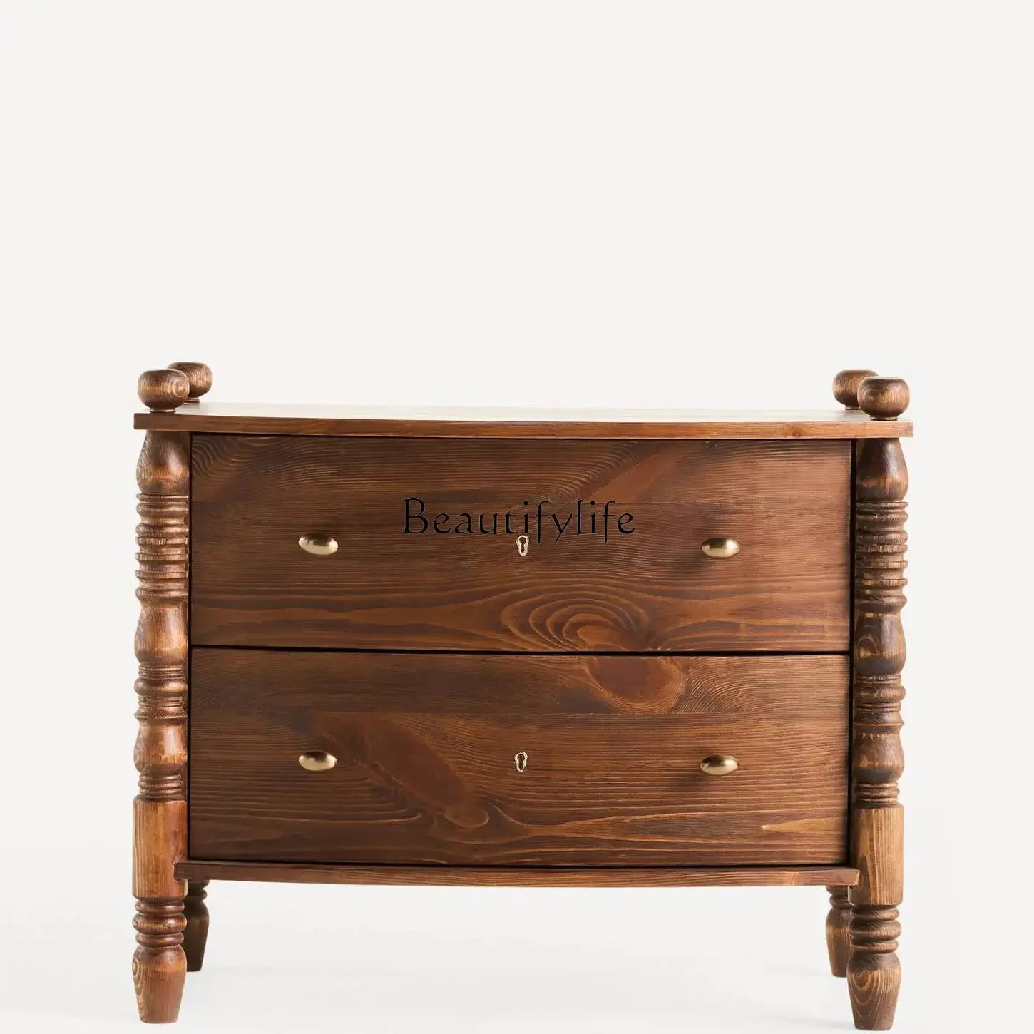 

55solid wood carved bedroom bedside table, medieval simple living room integrated storage decorative cabinet