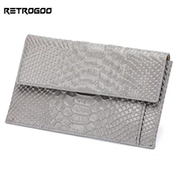 RETROGOO Genuine Leather Women Day Clutches Snake Pattern Cowhide Card Holder Wallet Female Zipper Coin Purse Flap Envelope Bag