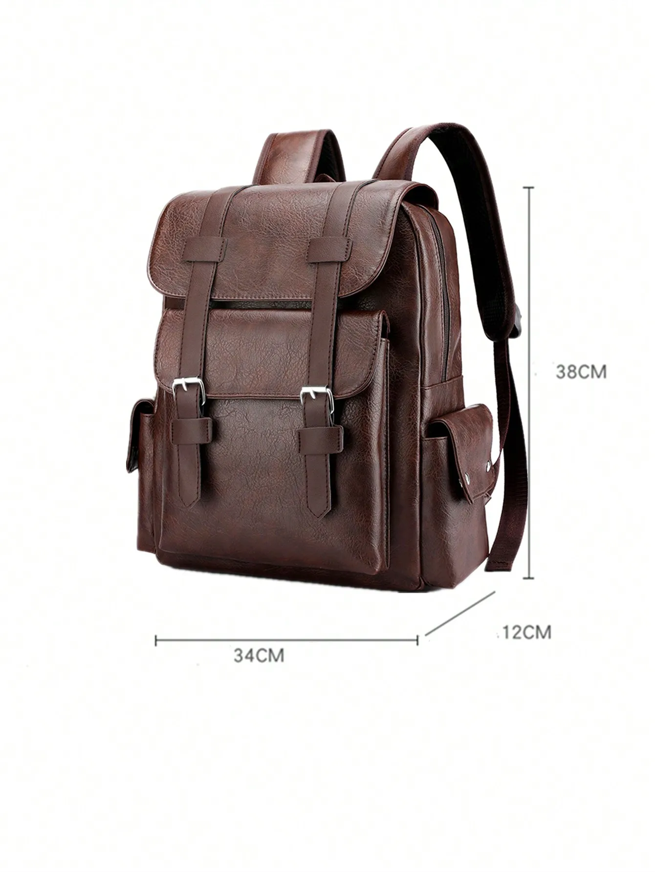 Vintage Style Men\'s PU Leather Backpack, Waterproof and Durable with Large Capacity for 14.7-inch Laptop, Ideal for Traveling