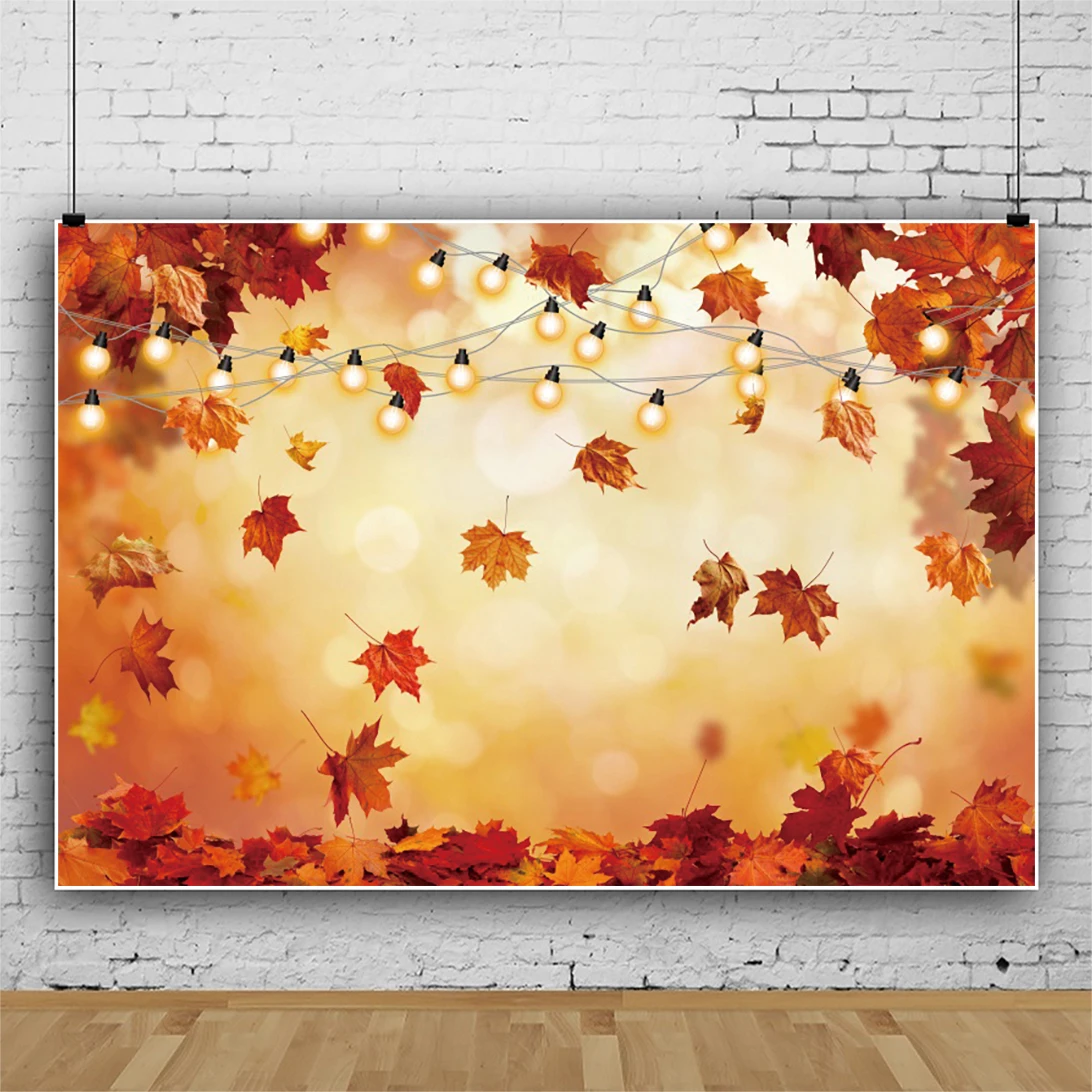 Laeacco sonhador outono maple árvore folhas luz bokeh cenário queda ao ar livre crianças retrato personalizado fotografia de fundo