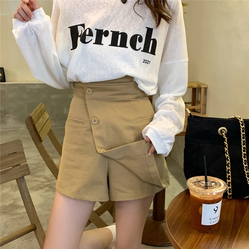 

Шорты-юбка с высокой талией и асимметричным дизайном, в рабочем стиле, женские, корейская версия, летняя новинка