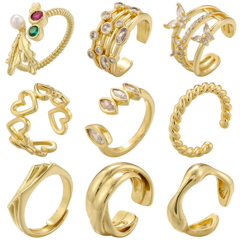ZHUKOU Neue stile öffnung ringe für frauen Messing Gold farbe Herz unregelmäßige form ringe Einstellbare zirkonia männer ringe VJ534