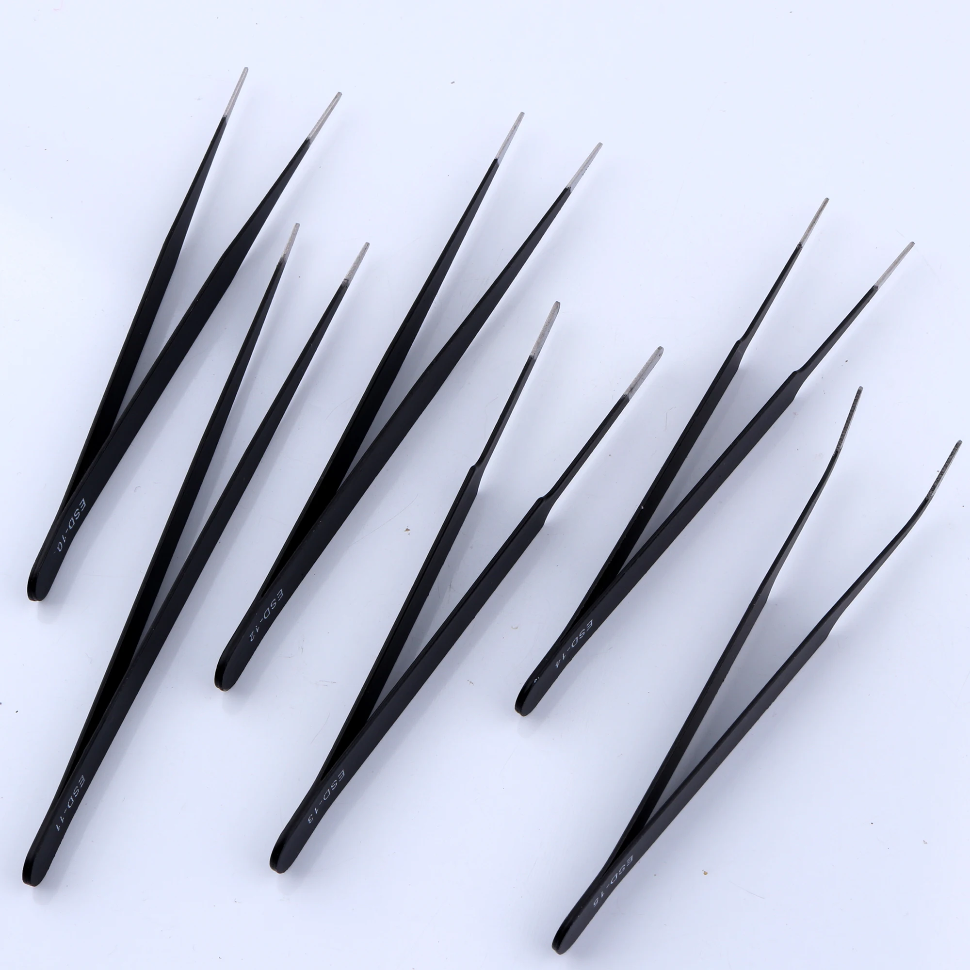 6PCS tweezers Watch repair hardware tools alloy tweezers set anti-static precision Prevent conductivity Black tweezers 5 size