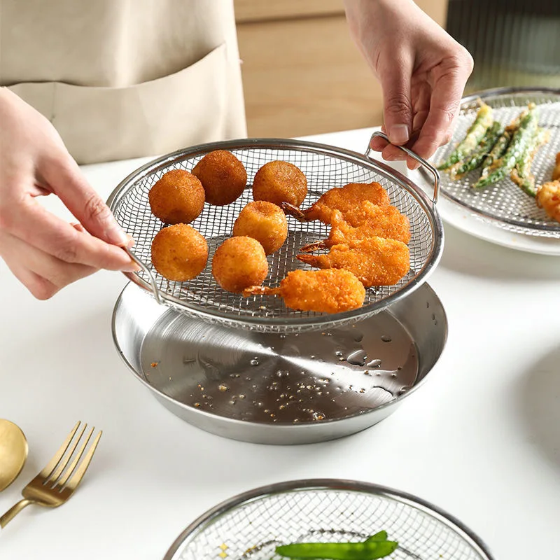Ölfilterschale für die Küche, Edelstahl, Luftfritteuse, Netzpfanne, Abtropfkorb für frittierte Lebensmittel, Kochnetz, Sieb, Sieb
