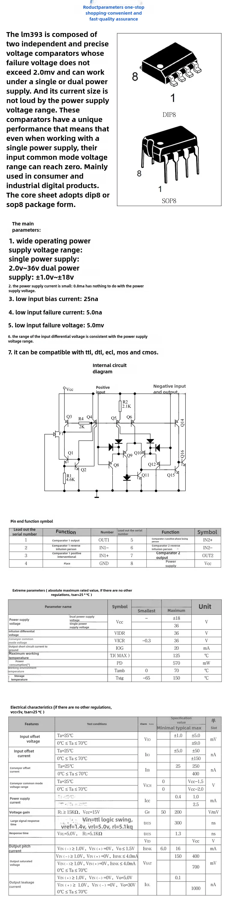 Snvi 5 Stück LM393 N/P Spannungskomparator-Chip IC DIP-8 Dual-Komparator-Chip LM393DR SOP-8 – Detail 1