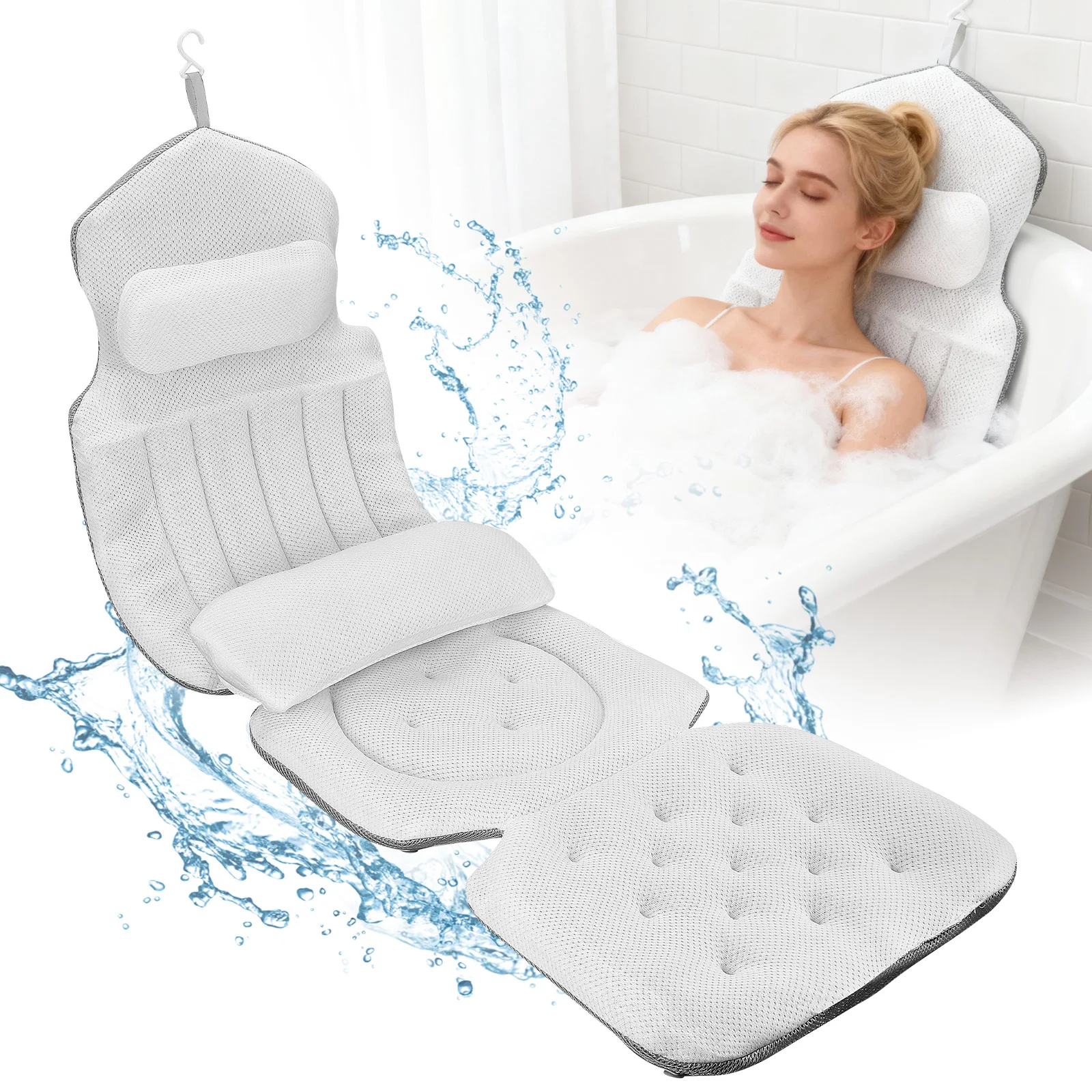 

Breathable Bath Pillow Non-Slip Bathtub Spa Head Rest With Suction Cup Support Neck Back Full Body Rest Bathroom Supply 134cm