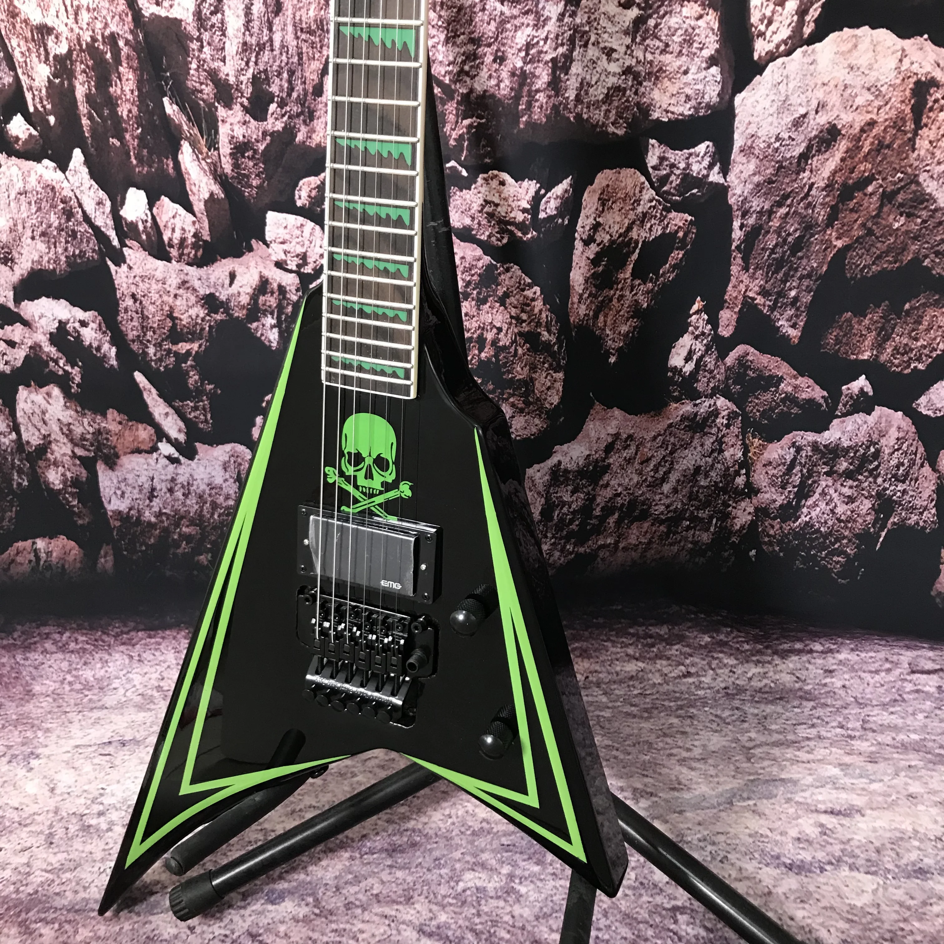 factory custom electric guitar  tremolo system active pickup green line