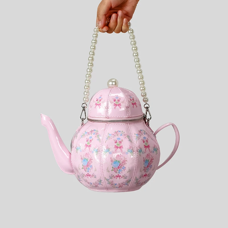 

Ladies' Creative Retro Printed Tea Design Ladies' Handbag Pearl Chain Handbag Designer Luxury Handbag Small Bucket Handbag