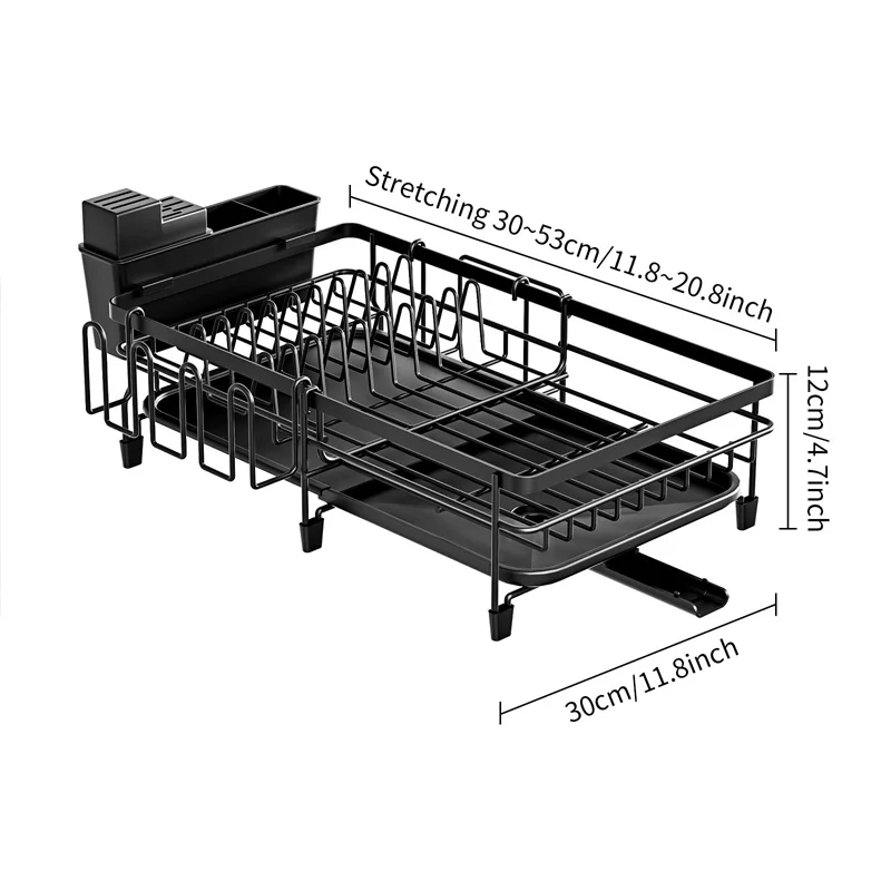 Escurridor de cuencos de cocina, estante de drenaje extensible de doble capa, organizador multifuncional para platos, tazas y encimeras