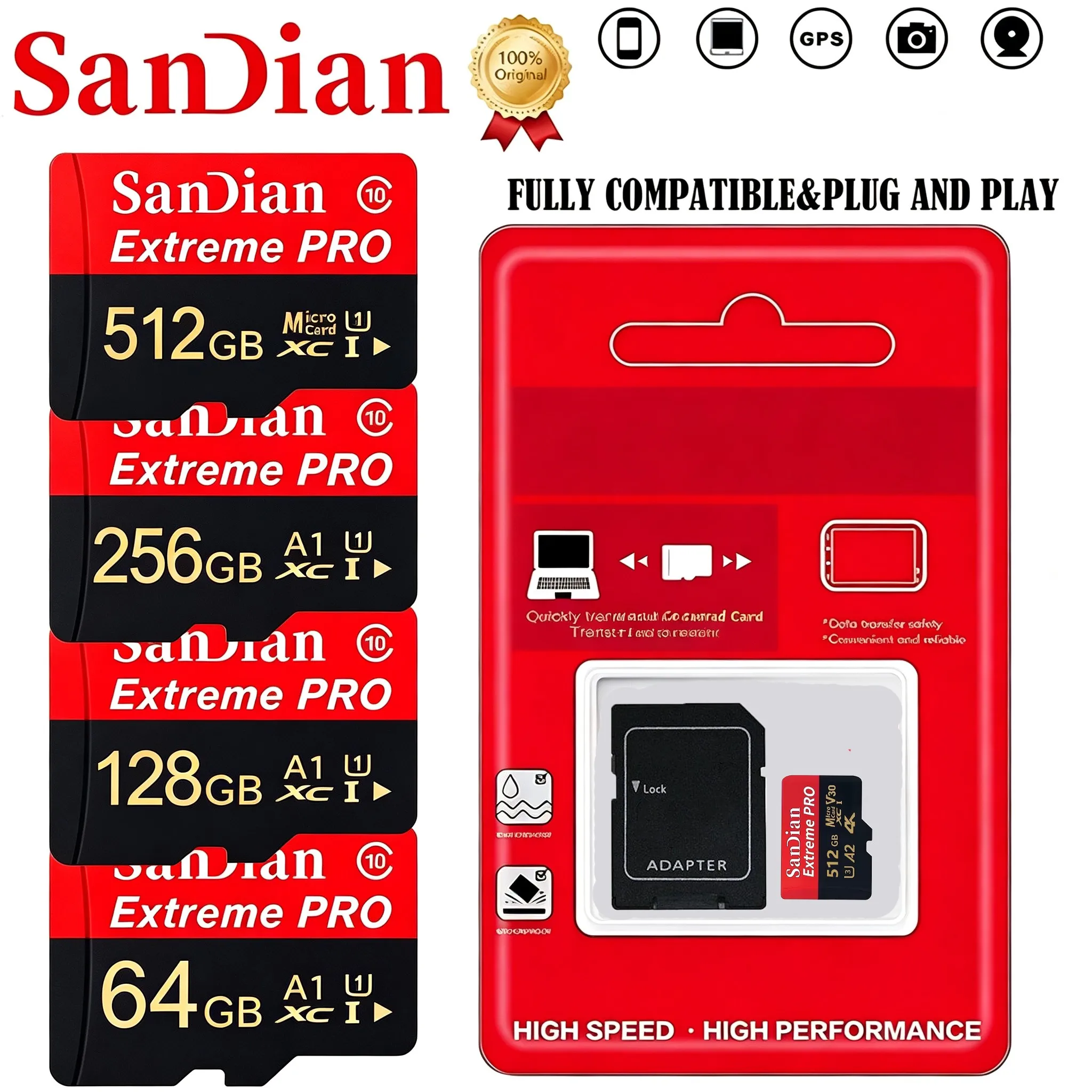 Sleek SD Cards 512GB 64GB 128GB Memory Card Micro TF SD Card TF Cards for Drone/Surveillance/Nintendo Switch/Speaker/Router