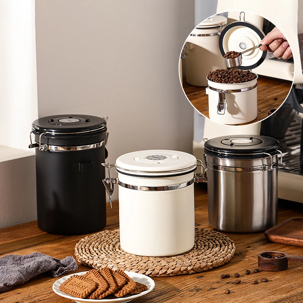 1.2/1.5/1.8L Stainless Steel Coffee Bean Can Large Capacity Coffee Storage Container Sealing Coffee Filling Food Storage Contain