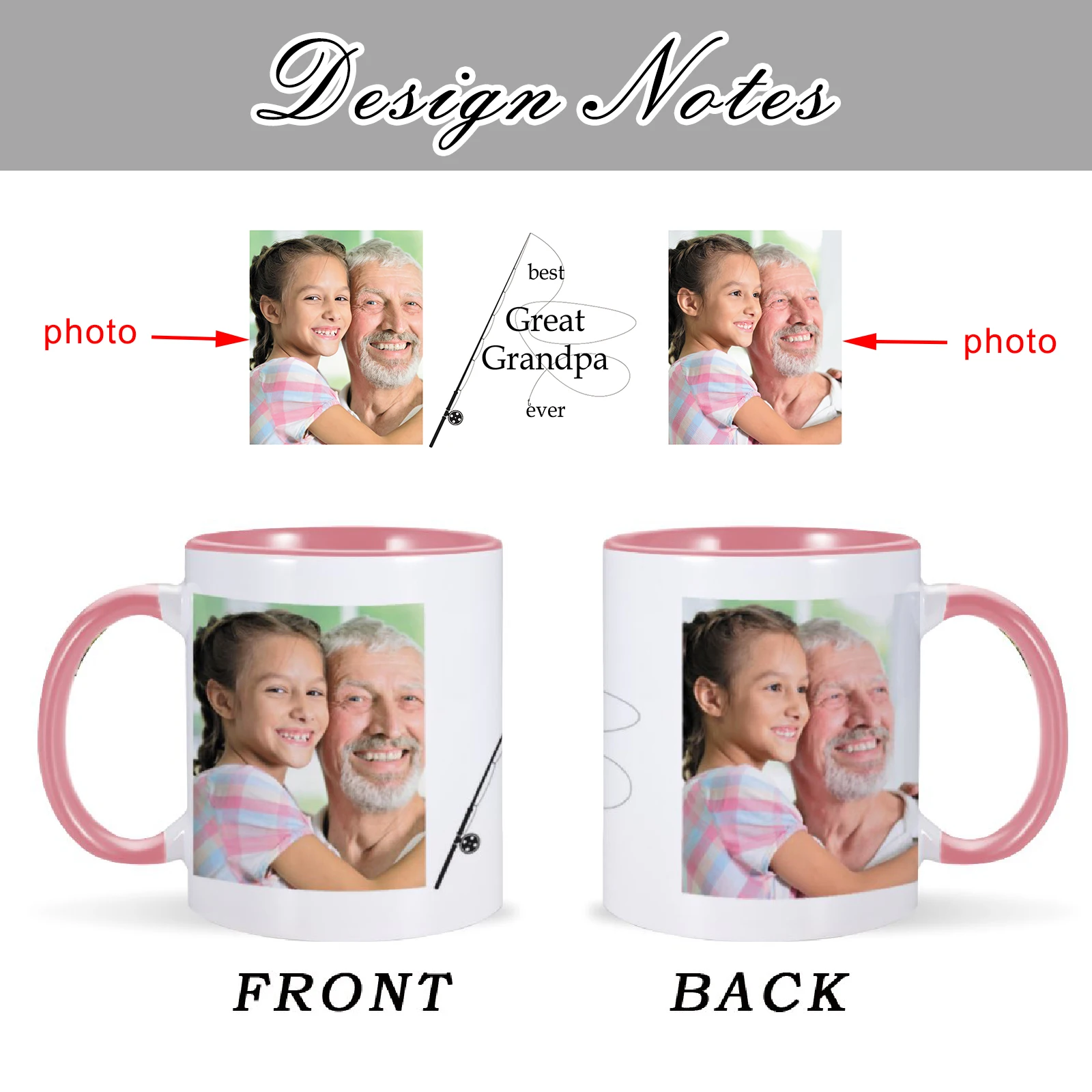 Custom Best Great Grandpa Ever Fishing Rod Photo Mug Funny Fisherman Gift Mugs Coffee Tea Cup for Grandfather from Grandkids