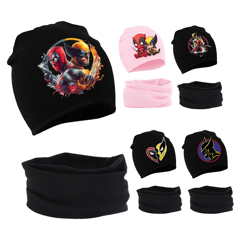 

Deadpool Wolverine Baby Hat Scarf Movie Disney Autumn Winter Warm Cotton Comfortable Child's Beanie Kid Knit Cap Collar 2Pcs Set