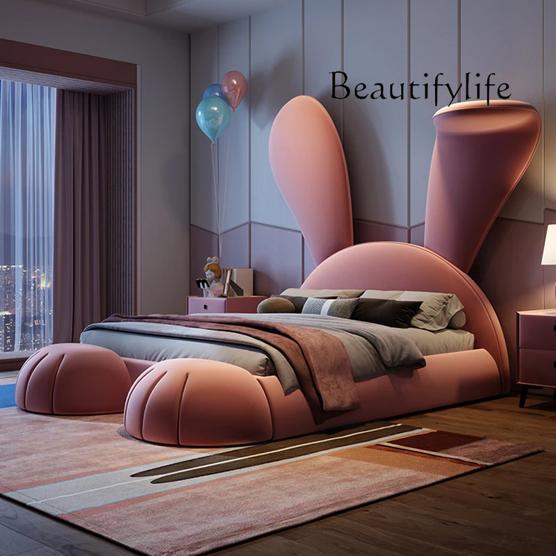 

frame headboard king size home Double bed Girl Rabbit Ears Modern kids 150x200cm bed queen kinderbetten bedroom furniture