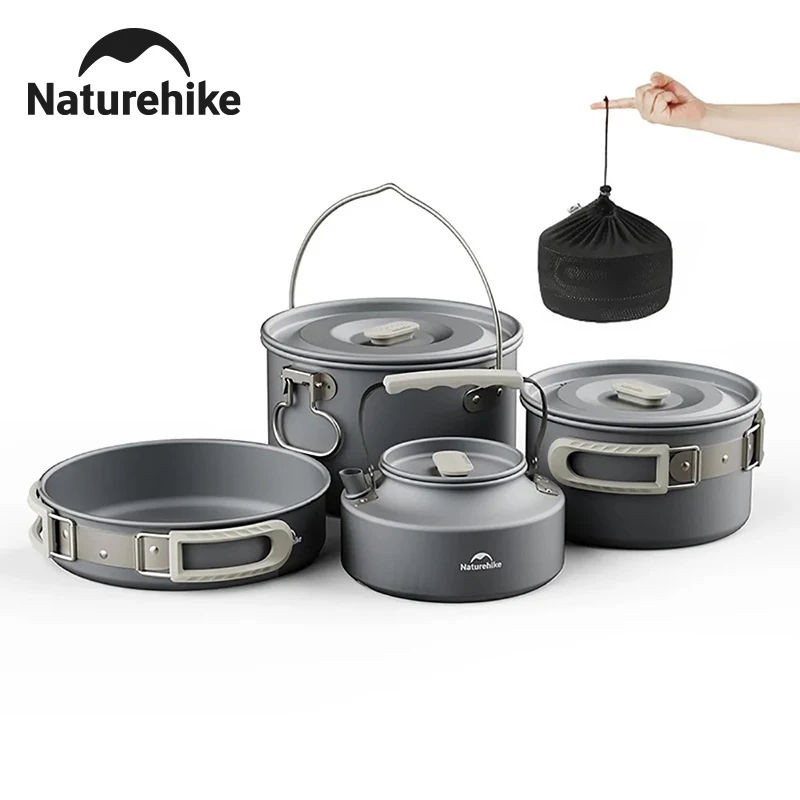 Kit de cuisine de camping Naturehike, cuisson en plein air, pot en aluminium ultraléger, bouilloire, ensemble de vaisselle, ustensiles de cuisine, équipement de camping