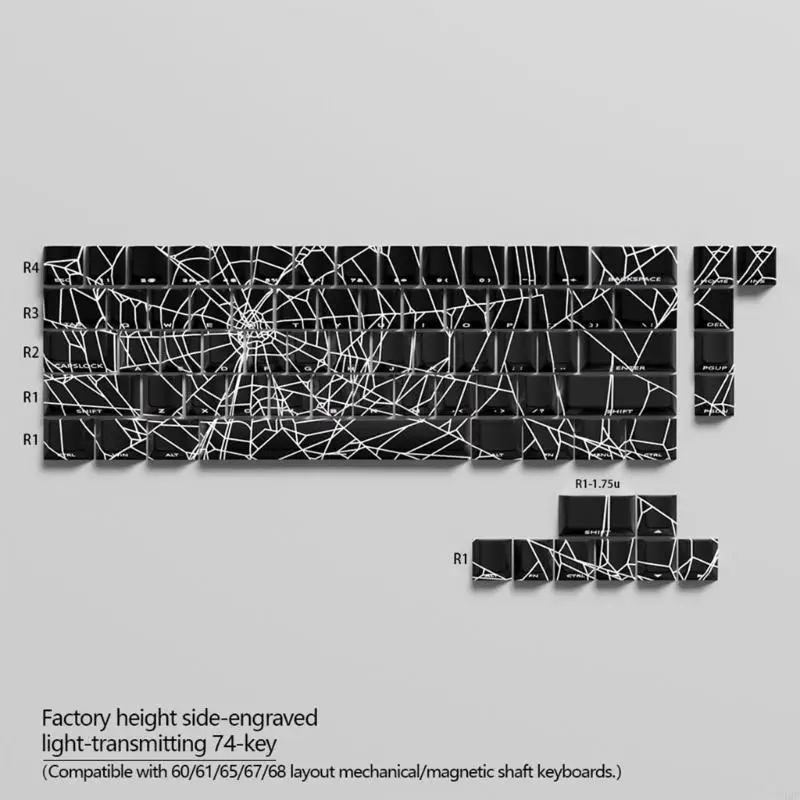 Y4QF 64/74Key Side Print Translucents Keycaps Spiders Web Original Profile Sublimations Backlit Keycap for Mechanical Keyboard