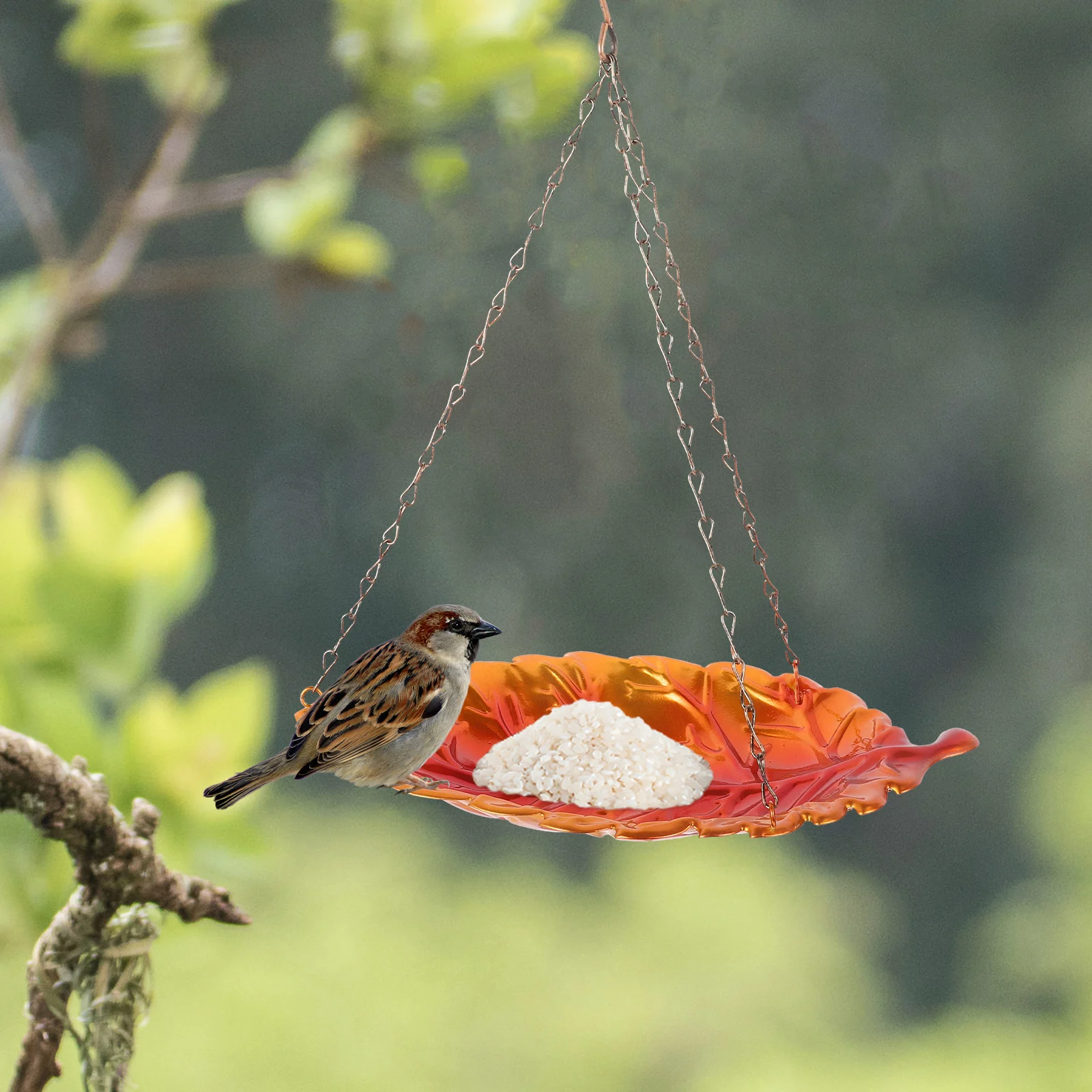 

Metal Bird Feeder Outdoor Hanging Garden Decor Large Capacity Durable Leaf Shaped Design Courtyard Patio Backyard Pet for Birds