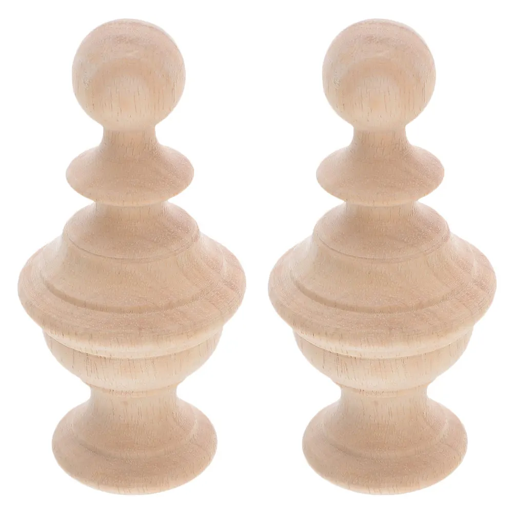 

2pcs Solid Wood Finials 6X10Cm Unfinished Carved Wooden Caps For Stair Railings Bed Frames Handrail Post End Decorative Stairs
